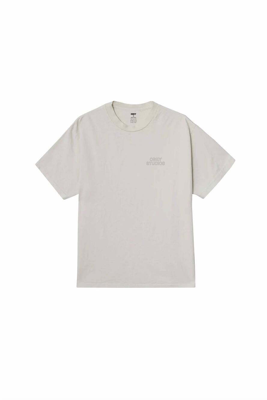NEW OBEY CLOTHING men's studios outline tee shirt in chalk